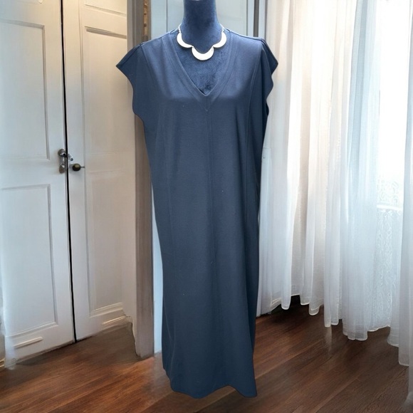 J. Jill Lg Wearever Black Double-Face Jersey Elliptical A-Line Dress Cap Sleeve - Picture 1 of 9